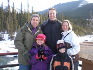 Joe with his sister and family in Calgary.