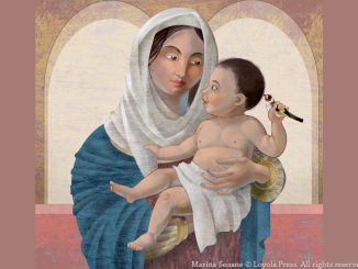 illustration of Mary with Child Jesus by Marina Seoane © Loyola Press. All rights reserved.