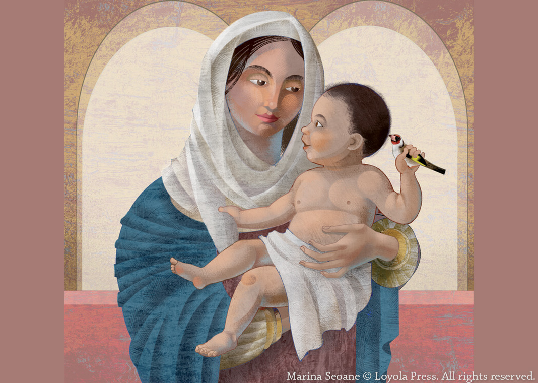 illustration of Mary with Child Jesus by Marina Seoane © Loyola Press. All rights reserved.