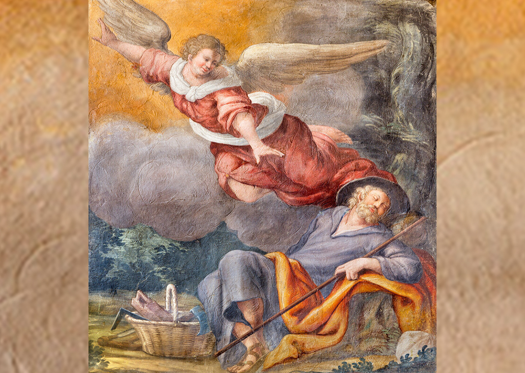 Fresco of The Vision of Angel to St. Joseph in church Chiesa di Santa Croce by Giovanni Maria Conti della Camera - sedmak/iStock/Getty Images