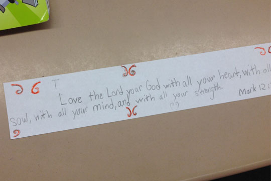 Great Commandment written out by student