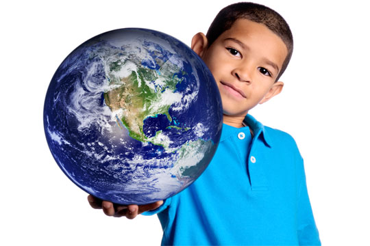 boy holding earth
