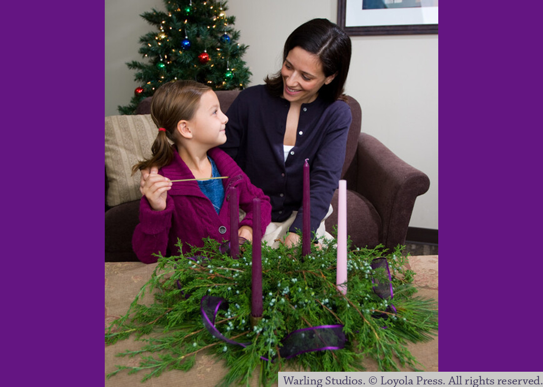 mother and daughter with Advent wreath at home - Warling Studios. © Loyola Press. All rights reserved.