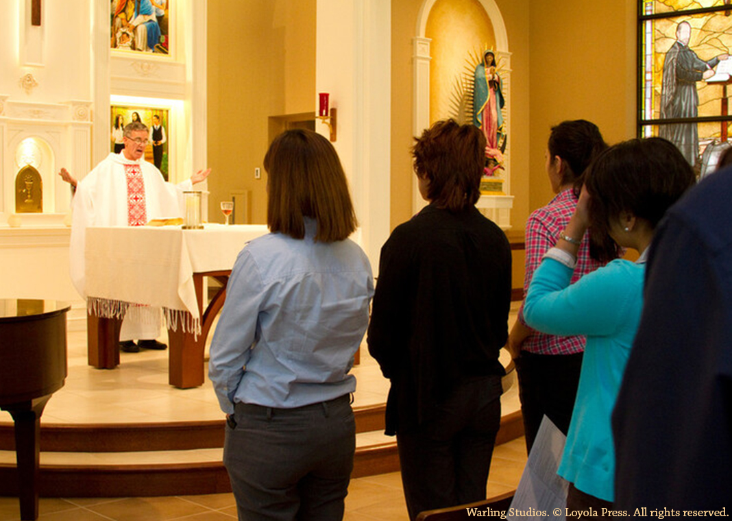 students at Mass - Warling Studios. © Loyola Press. All rights reserved.