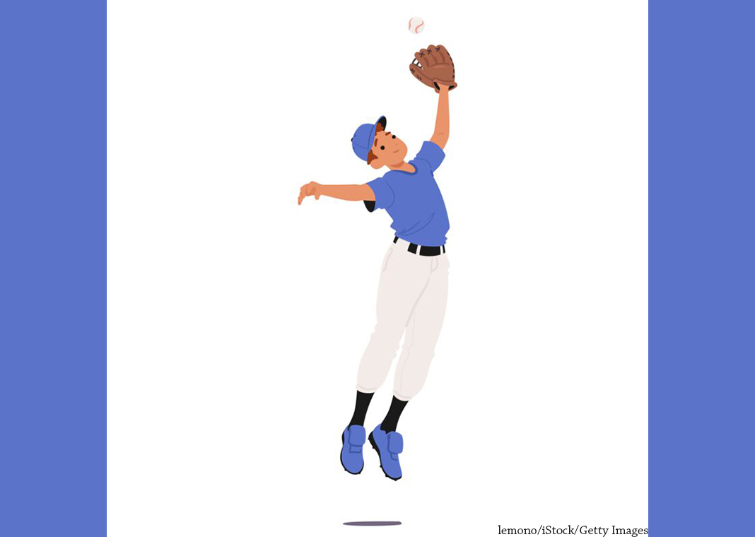 illustration of baseball player catching ball in air - lemono/iStock/Getty Images