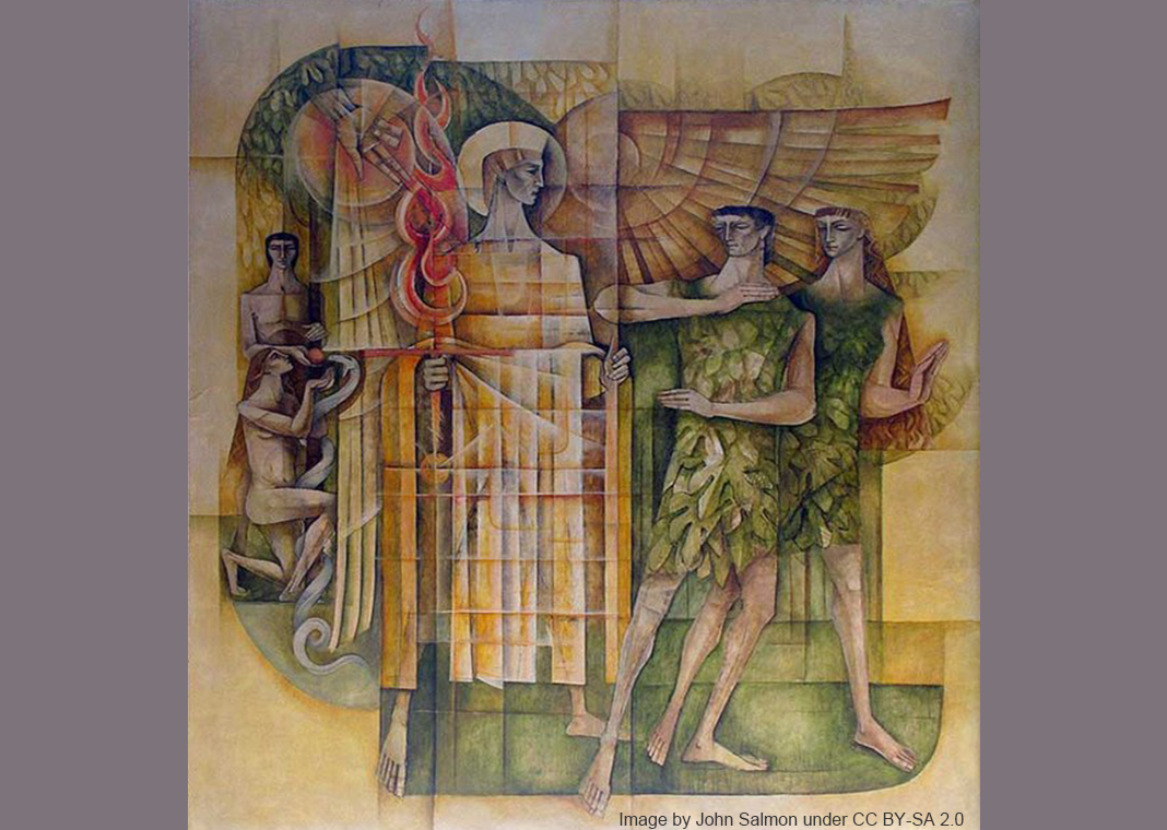mural of the archangel expelling Adam and Eve from the Garden of Eden, by John Salmon under CC BY-SA 2.0