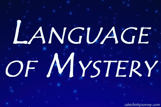 words language of mystery on background of stars