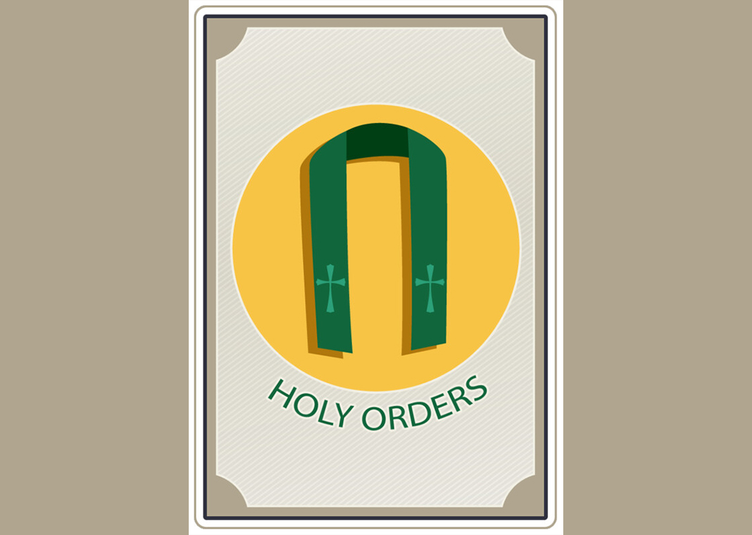 words "Holy Orders" beneath a priest's stole