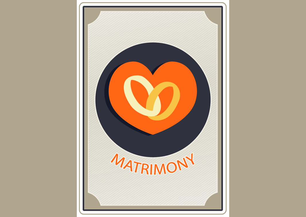 word "Matrimony" beneath rings and a heart