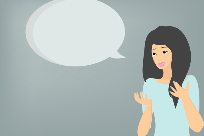 illustration of worried young woman with speech bubble