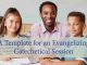 A Template for an Evangelizing Catechetical Session - text over image of teacher with two children