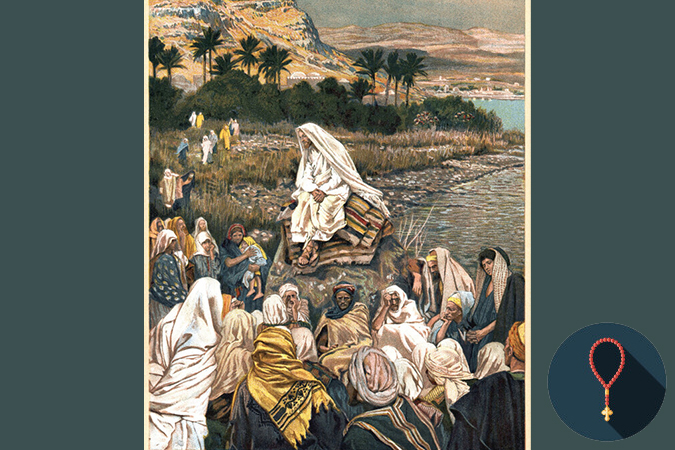 Jesus Teaching on the Seashore - Photos.com/Getty Images - rosary icon by bortonia/DigitalVision/Getty Images