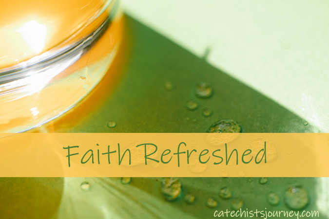 Faith Refreshed - text over photo of water droplets by lemonade glass by Charlotte May on Pexels